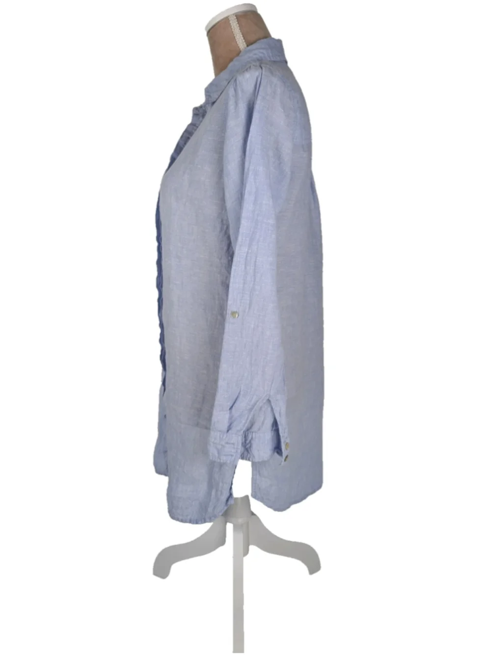 Tahari Linen Tunic Blouse Shirt Sz S Blue Classic Nautical Beachy Coastal - Picture 2 of 9